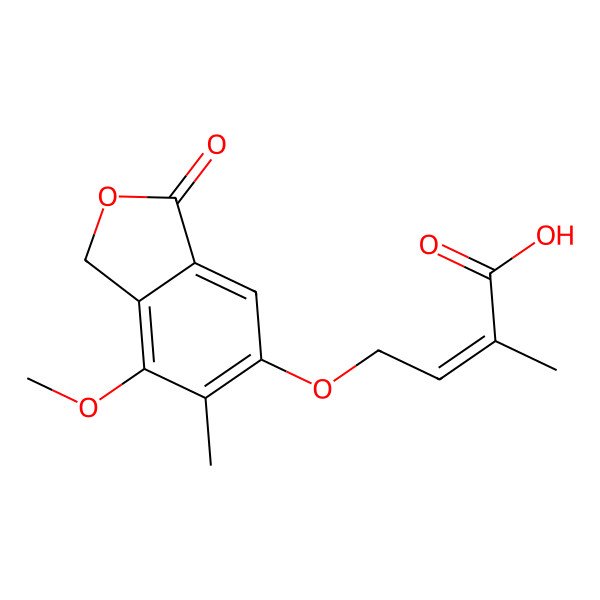 2D Structure of 4-[(7-methoxy-6-methyl-3-oxo-1H-2-benzofuran-5-yl)oxy]-2-methylbut-2-enoic acid