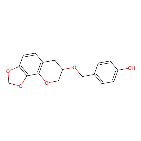 2D Structure of 4-[[(7R)-7,8-dihydro-6H-[1,3]dioxolo[4,5-h]chromen-7-yl]oxymethyl]phenol