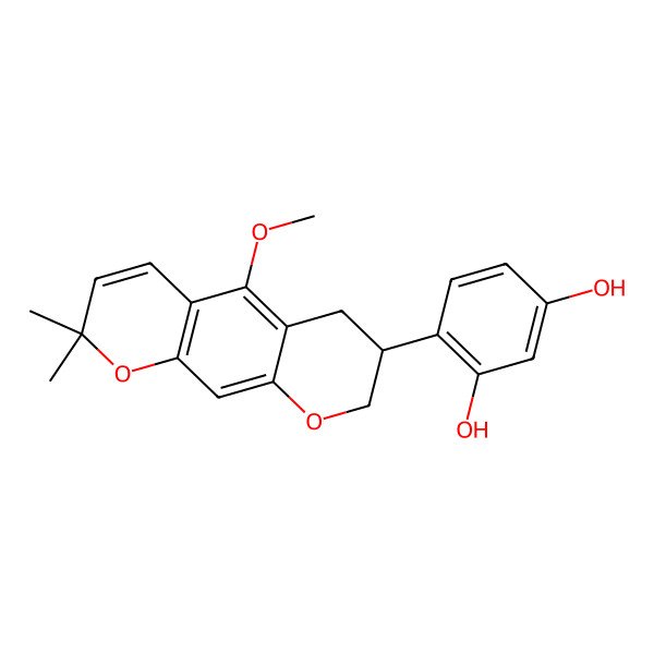 2D Structure of 4-[(7S)-5-methoxy-2,2-dimethyl-7,8-dihydro-6H-pyrano[3,2-g]chromen-7-yl]benzene-1,3-diol