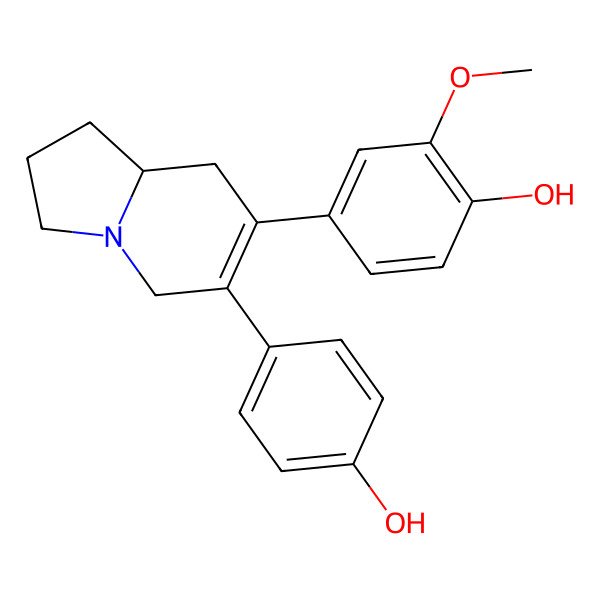 2D Structure of 4-[(8aR)-6-(4-hydroxyphenyl)-1,2,3,5,8,8a-hexahydroindolizin-7-yl]-2-methoxyphenol