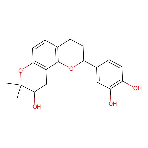 2D Structure of 4-(9-hydroxy-8,8-dimethyl-3,4,9,10-tetrahydro-2H-pyrano[2,3-f]chromen-2-yl)benzene-1,2-diol