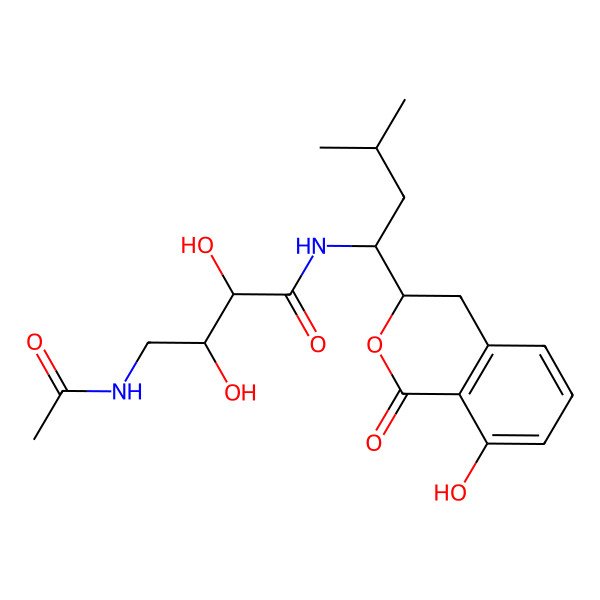 2D Structure of 4-acetamido-2,3-dihydroxy-N-[1-(8-hydroxy-1-oxo-3,4-dihydroisochromen-3-yl)-3-methylbutyl]butanamide