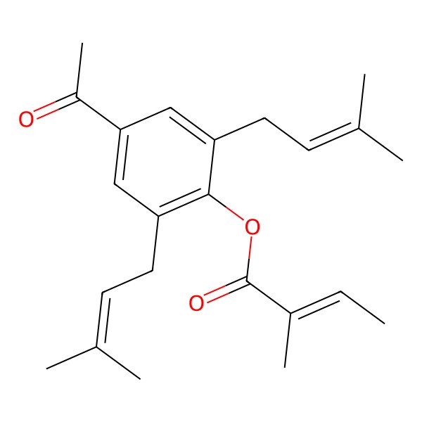 2D Structure of [4-Acetyl-2,6-bis(3-methylbut-2-enyl)phenyl] 2-methylbut-2-enoate