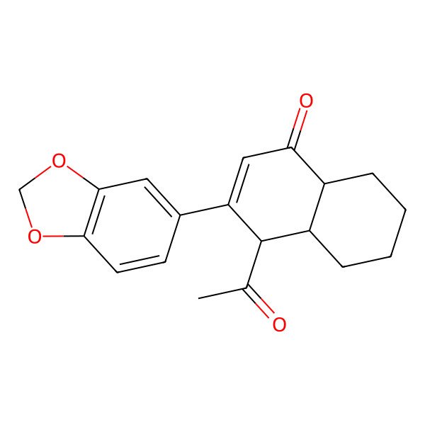 2D Structure of 4-acetyl-3-(1,3-benzodioxol-5-yl)-4a,5,6,7,8,8a-hexahydro-4H-naphthalen-1-one