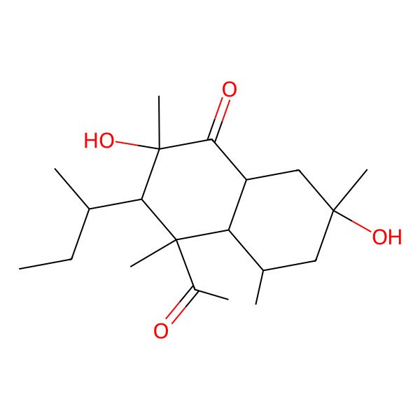 2D Structure of 4-Acetyl-3-butan-2-yl-2,7-dihydroxy-2,4,5,7-tetramethyl-3,4a,5,6,8,8a-hexahydronaphthalen-1-one