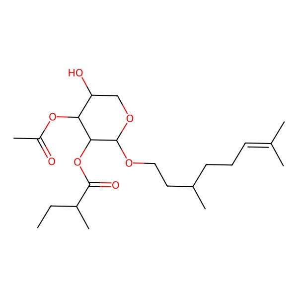 2D Structure of [4-Acetyloxy-2-(3,7-dimethyloct-6-enoxy)-5-hydroxyoxan-3-yl] 2-methylbutanoate