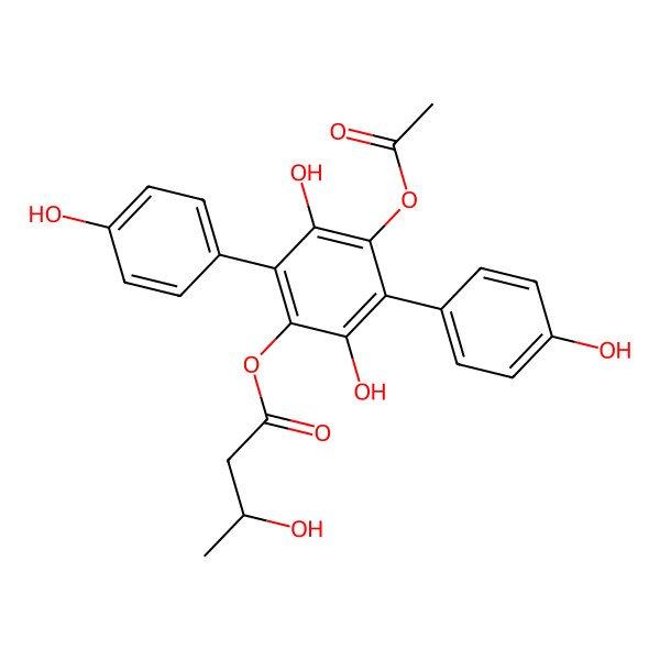 2D Structure of [4-acetyloxy-2,5-dihydroxy-3,6-bis(4-hydroxyphenyl)phenyl] (3S)-3-hydroxybutanoate