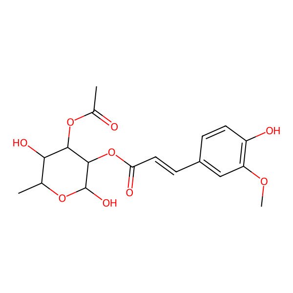 2D Structure of (4-Acetyloxy-2,5-dihydroxy-6-methyloxan-3-yl) 3-(4-hydroxy-3-methoxyphenyl)prop-2-enoate 2D Structure of (4-Acetyloxy-2,5-dihydroxy-6-methyloxan-3-yl) 3-(4-hydroxy-3-methoxyphenyl)prop-2-enoate