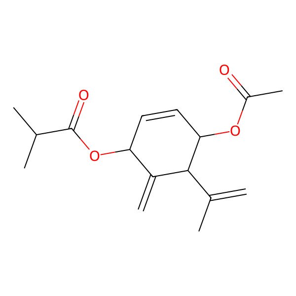 2D Structure of (4-Acetyloxy-6-methylidene-5-prop-1-en-2-ylcyclohex-2-en-1-yl) 2-methylpropanoate