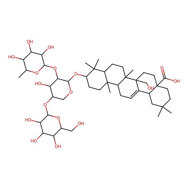 2D Structure of 4)]-alpha-L-arabinopyranosyl)oxy]-27-hydroxy-olean-12-en-28-oic acid