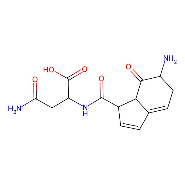 2D Structure of 4-Amino-2-[(6-amino-7-oxo-1,5,6,7a-tetrahydroindene-1-carbonyl)amino]-4-oxobutanoic acid