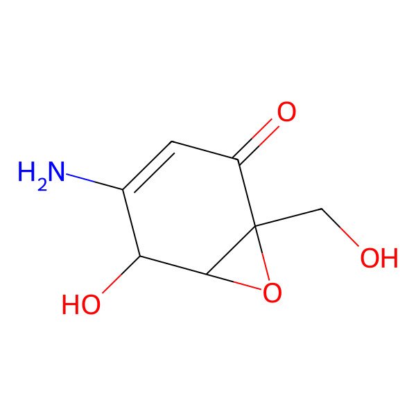 2D Structure of 4-Amino-5-hydroxy-1-(hydroxymethyl)-7-oxabicyclo[4.1.0]hept-3-en-2-one