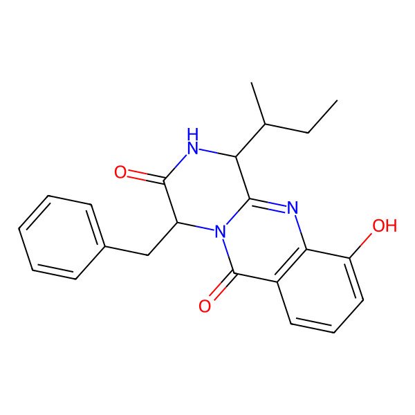 2D Structure of 4-benzyl-1-butan-2-yl-10-hydroxy-2,4-dihydro-1H-pyrazino[2,1-b]quinazoline-3,6-dione