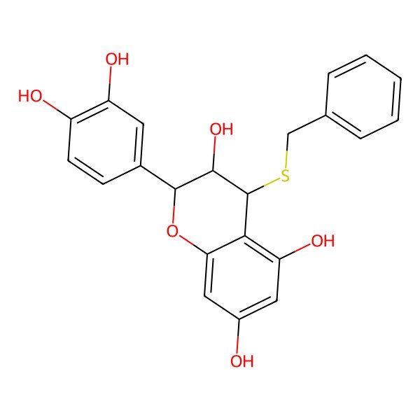 2D Structure of 4-benzylsulfanyl-2-(3,4-dihydroxyphenyl)-3,4-dihydro-2H-chromene-3,5,7-triol