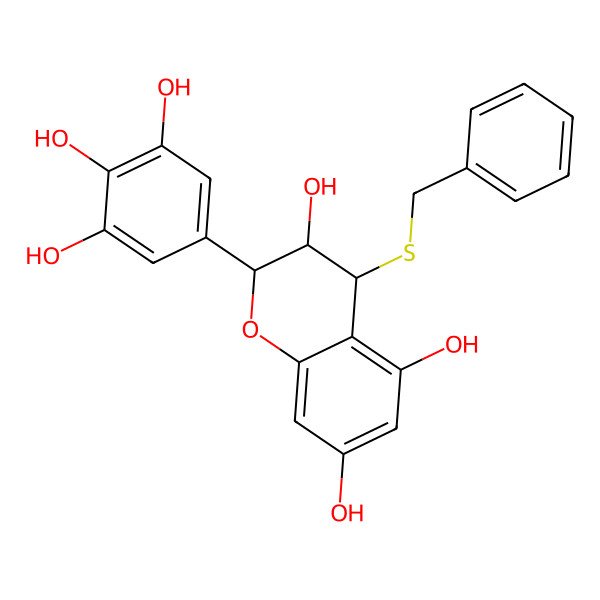 2D Structure of 4-benzylsulfanyl-2-(3,4,5-trihydroxyphenyl)-3,4-dihydro-2H-chromene-3,5,7-triol