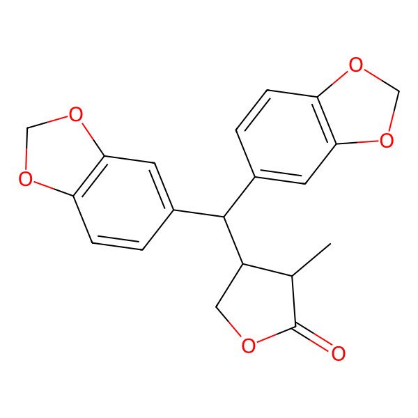 2D Structure of 4-[Bis(1,3-benzodioxol-5-yl)methyl]-3-methyloxolan-2-one