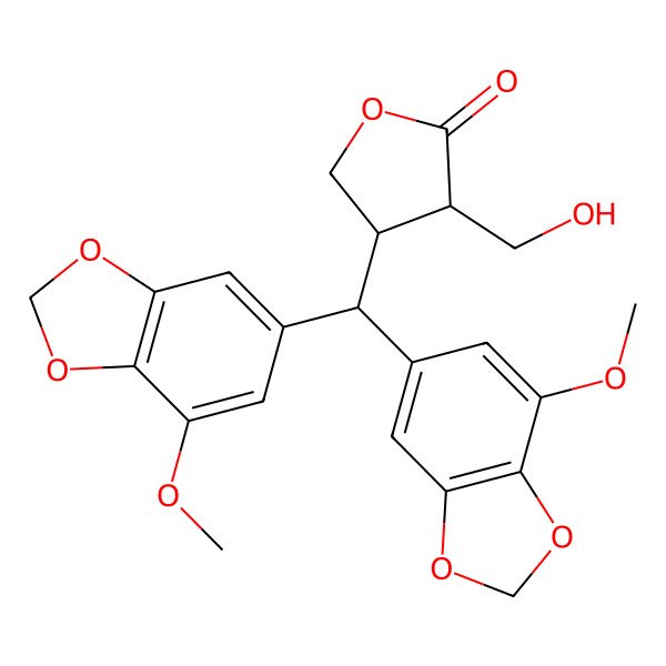 2D Structure of 4-[Bis(7-methoxy-1,3-benzodioxol-5-yl)methyl]-3-(hydroxymethyl)oxolan-2-one