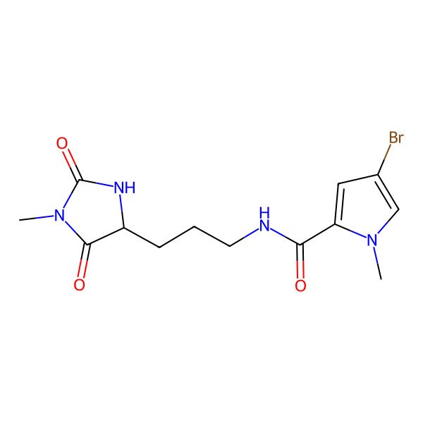 2D Structure of 4-bromo-1-methyl-N-[3-(1-methyl-2,5-dioxoimidazolidin-4-yl)propyl]pyrrole-2-carboxamide