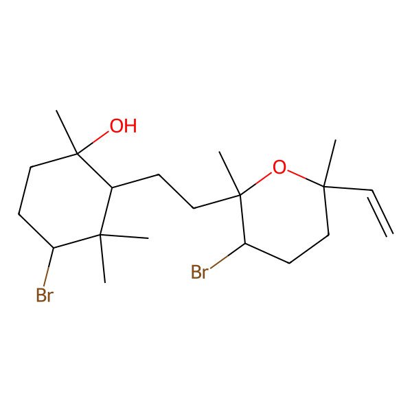 2D Structure of 4-Bromo-2-[2-(3-bromo-6-ethenyl-2,6-dimethyloxan-2-yl)ethyl]-1,3,3-trimethylcyclohexan-1-ol