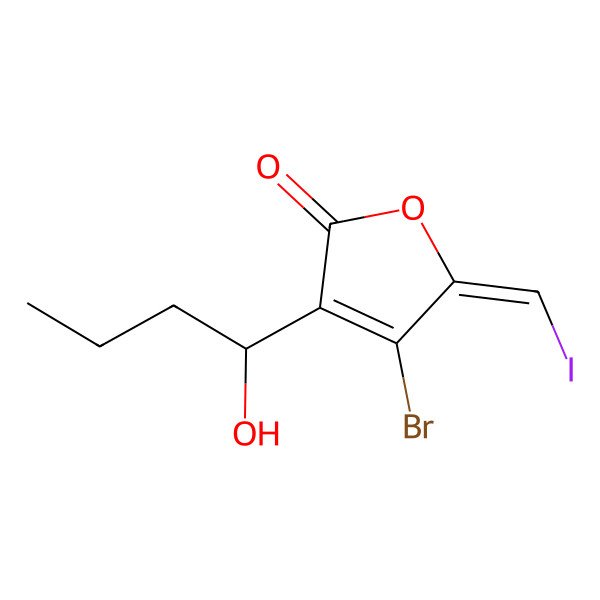 2D Structure of 4-Bromo-3-(1-hydroxybutyl)-5-(iodomethylidene)furan-2-one