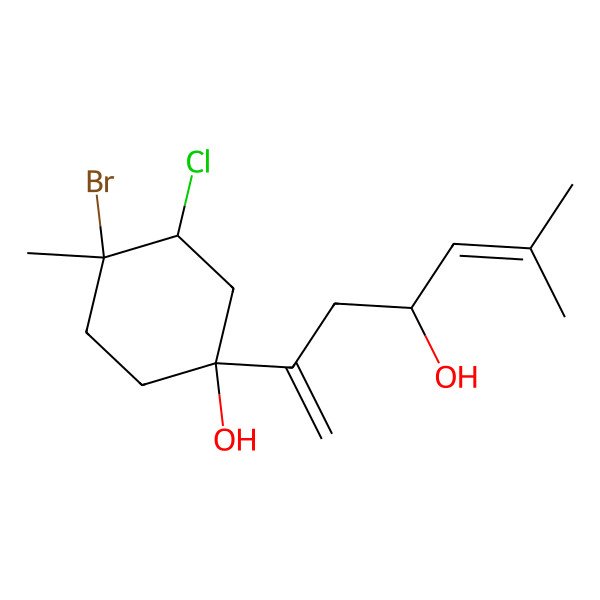 2D Structure of 4-Bromo-3-chloro-1-(4-hydroxy-6-methylhepta-1,5-dien-2-yl)-4-methylcyclohexan-1-ol