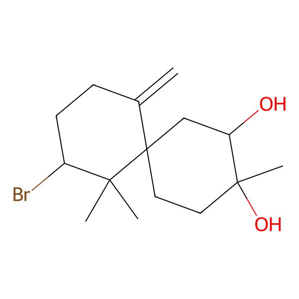 2D Structure of 4-Bromo-5,5,9-trimethyl-1-methylidenespiro[5.5]undecane-9,10-diol