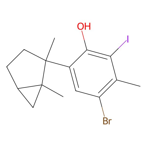 2D Structure of 4-Bromo-6-(1,2-dimethyl-2-bicyclo[3.1.0]hexanyl)-2-iodo-3-methylphenol