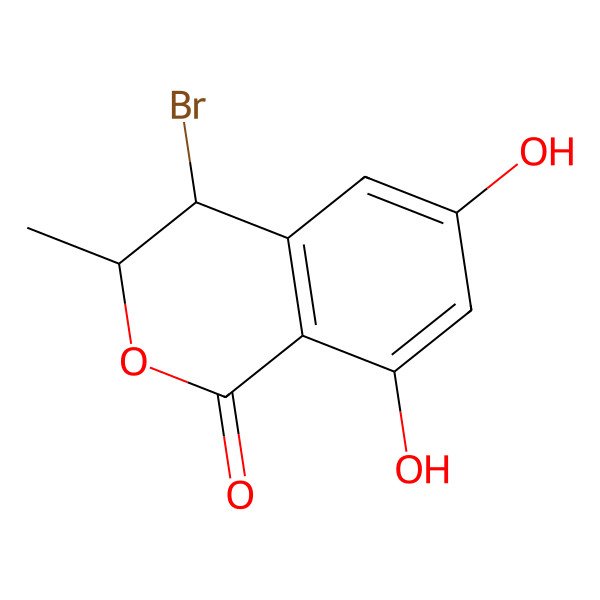 2D Structure of 4-Bromo-6,8-dihydroxy-3-methyl-3,4-dihydroisochromen-1-one