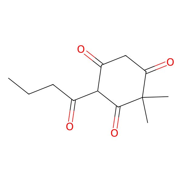 2D Structure of 4-Butanoyl-2,2-dimethylcyclohexane-1,3,5-trione 2D Structure of 4-Butanoyl-2,2-dimethylcyclohexane-1,3,5-trione