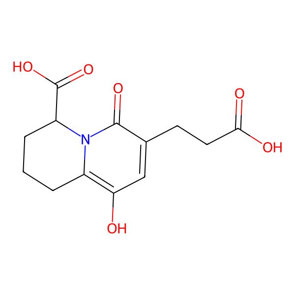 2D Structure of 4-Carboxy-1,3,4,6-tetrahydro-9-hydroxy-6-oxo-2H-quinolizine-7-propanoic acid