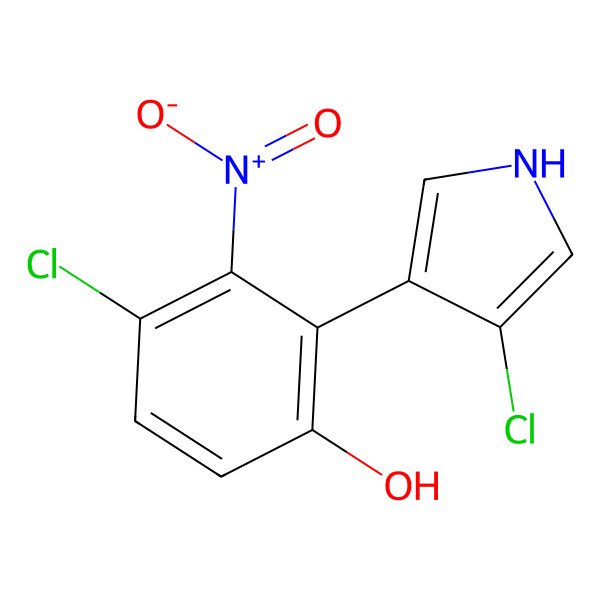 2D Structure of 4-Chloro-2-(4-chloro-1H-pyrrol-3-yl)-3-nitrophenol