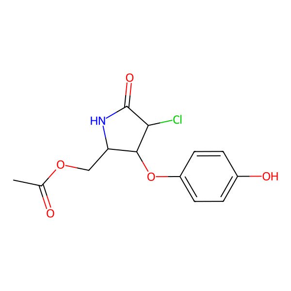 2D Structure of [4-Chloro-3-(4-hydroxyphenoxy)-5-oxopyrrolidin-2-yl]methyl acetate
