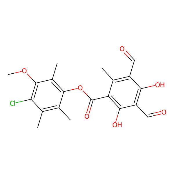2D Structure of (4-Chloro-3-methoxy-2,5,6-trimethylphenyl) 3,5-diformyl-2,4-dihydroxy-6-methylbenzoate