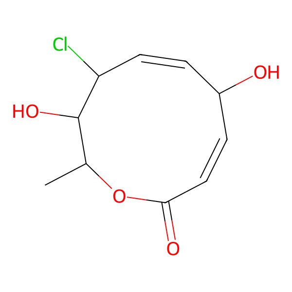 2D Structure of 4-Chloro-3,7-dihydroxy-2-methyl-2,3,4,7-tetrahydrooxecin-10-one