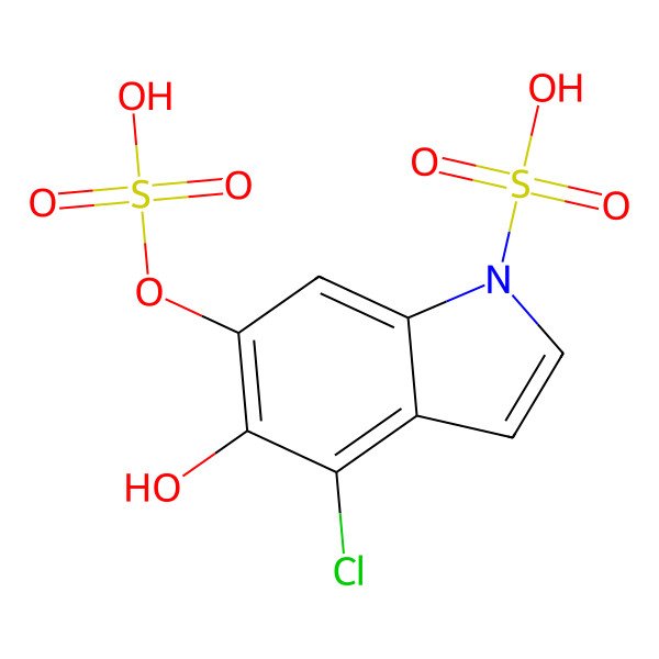 2D Structure of 4-Chloro-5-hydroxy-6-sulfooxy-indole-1-sulfonic acid