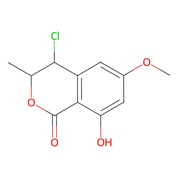 2D Structure of 4-Chloro-8-hydroxy-6-methoxy-3-methyl-3,4-dihydroisochromen-1-one