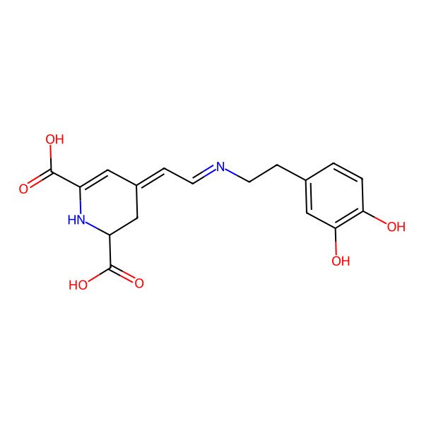 2D Structure of 4-[(E)-2-[2-(3,4-dihydroxyphenyl)ethylamino]vinyl]-2,3-dihydropyridine-2,6-dicarboxylic acid