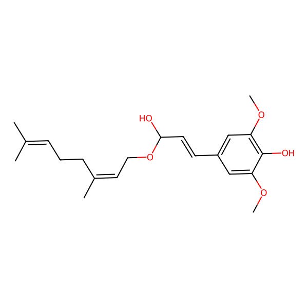 2D Structure of 4-[(E)-3-[(2E)-3,7-dimethylocta-2,6-dienoxy]-3-hydroxyprop-1-enyl]-2,6-dimethoxyphenol