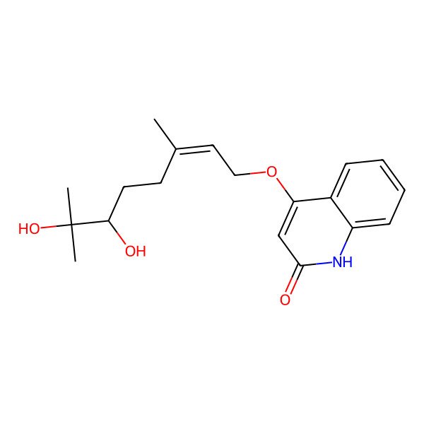 2D Structure of 4-[(E,6S)-6,7-dihydroxy-3,7-dimethyloct-2-enoxy]-1H-quinolin-2-one