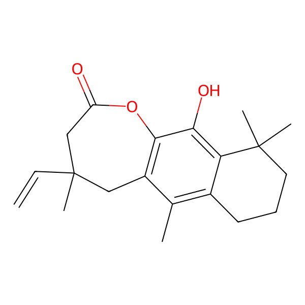 2D Structure of 4-ethenyl-11-hydroxy-4,6,10,10-tetramethyl-5,7,8,9-tetrahydro-3H-benzo[h][1]benzoxepin-2-one