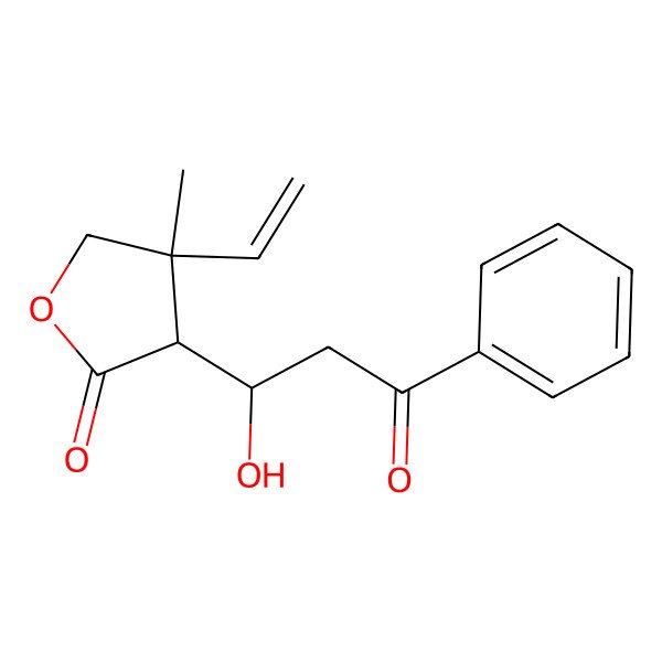 2D Structure of 4-Ethenyl-3-(1-hydroxy-3-oxo-3-phenylpropyl)-4-methyloxolan-2-one 2D Structure of 4-Ethenyl-3-(1-hydroxy-3-oxo-3-phenylpropyl)-4-methyloxolan-2-one