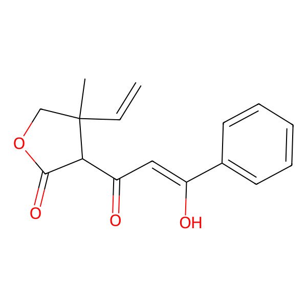 2D Structure of 4-Ethenyl-3-(3-hydroxy-3-phenylprop-2-enoyl)-4-methyloxolan-2-one