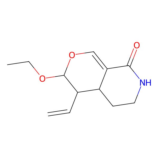2D Structure of 4-Ethenyl-3-ethoxy-3,4,4a,5,6,7-hexahydropyrano[3,4-c]pyridin-8-one