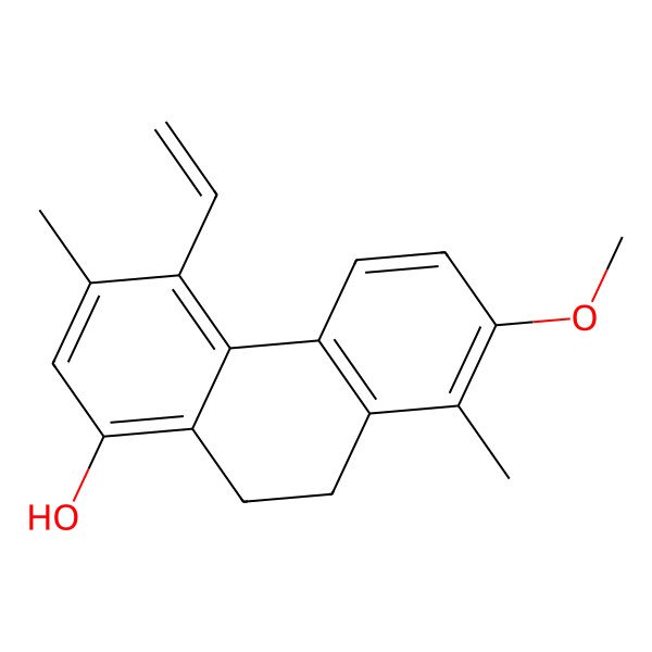 2D Structure of 4-Ethenyl-7-methoxy-3,8-dimethyl-9,10-dihydrophenanthren-1-ol 2D Structure of 4-Ethenyl-7-methoxy-3,8-dimethyl-9,10-dihydrophenanthren-1-ol