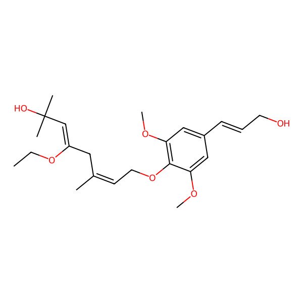 2D Structure of 4-Ethoxy-8-[4-(3-hydroxyprop-1-enyl)-2,6-dimethoxyphenoxy]-2,6-dimethylocta-3,6-dien-2-ol