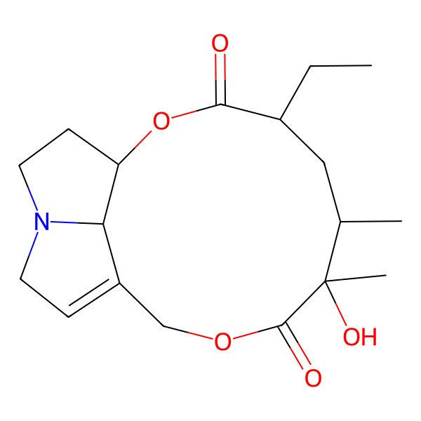 2D Structure of 4-Ethyl-7-hydroxy-6,7-dimethyl-2,9-dioxa-14-azatricyclo[9.5.1.014,17]heptadec-11-ene-3,8-dione
