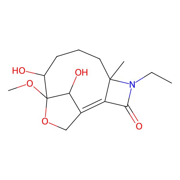 2D Structure of 4-Ethyl-9,13-dihydroxy-10-methoxy-5-methyl-11-oxa-4-azatricyclo[8.2.1.02,5]tridec-1-en-3-one