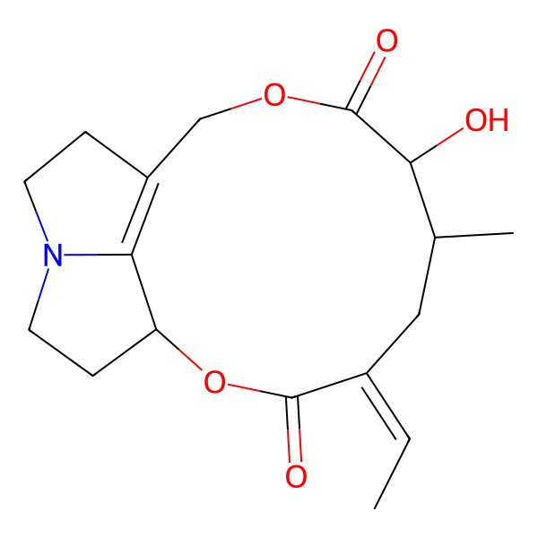 2D Structure of 4-Ethylidene-7-hydroxy-6-methyl-2,9-dioxa-14-azatricyclo[9.5.1.014,17]heptadec-11(17)-ene-3,8-dione