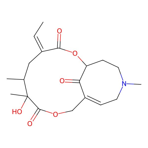 2D Structure of 4-Ethylidene-7-hydroxy-6,7,14-trimethyl-2,9-dioxa-14-azabicyclo[9.5.1]heptadec-11-ene-3,8,17-trione