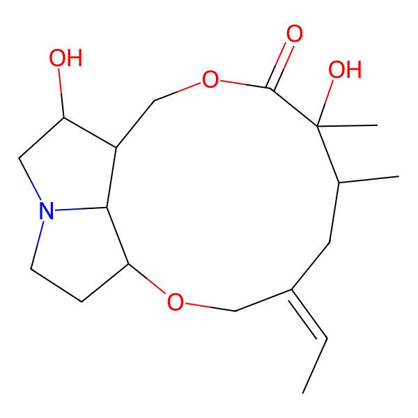 2D Structure of 4-Ethylidene-7,12-dihydroxy-6,7-dimethyl-2,9-dioxa-14-azatricyclo[9.5.1.014,17]heptadecan-8-one